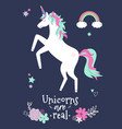 cute unicorn with flowers and rainbow modern vector image vector image
