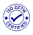 grunge blue iso 22716 certified with mark icon vector image vector image