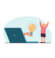 hand with lightbulb coming out of big laptop vector image
