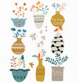 hand drawn set of flowers vase colorful isolated vector image