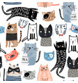 seamless pattern with cute kittens in different vector image