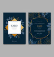 navy blue card with golden leaves card vector image