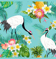 seamless pattern with japanese cranes and flowers vector image