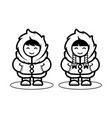 Young eskimo cute couple in cartoon style for Vector Image