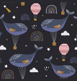 seamless childish pattern with sleeping whales hot vector image
