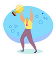successful man with trophy cup award winner vector image vector image
