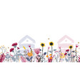 bright seamless meadow border with beehives bees vector image vector image