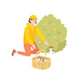picking mushrooms icon vector image vector image