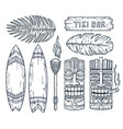 set hawaii tiki mask and surfing ethnic totem vector image