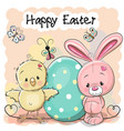 cute cartoon rabbit and chicken with egg vector image vector image