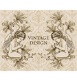 grunge damask background with angels vector image vector image