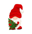 cute christmas gnome elf in red hat cartoon vector image