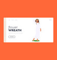 flower wreath landing page template young woman vector image vector image