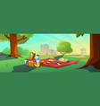 picnic on lawn in city park vector image