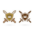kingdom iconcrown on shield with swords sign vector image