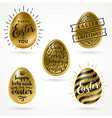 set of golden eggs with easter greeting type vector image