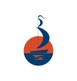 ship logo sailboat icon on sea at sunset vector image