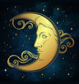crescent moon and stars in antique style vector image