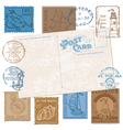 postcard with retro sea stamps vector image
