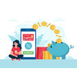 cashback concept - woman with smartphone money vector image