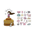 happy travel set cute cartoon girl and suitcases vector image