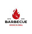 vintage hipster barbecue fork fire logo design vector image