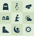 holiday icons set with prayer azan asr and other vector image vector image