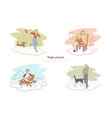 people and pets man walking with dog woman vector image vector image