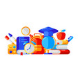 school background with education icons and symbols vector image vector image