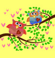 bright cute cartoon owls sit on flowering vector image
