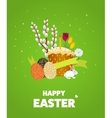 happy easter eggs grass flowers vector image