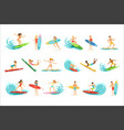surfboarders riding on waves set surfer men vector image vector image