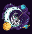 astronaut fishing on the moon in space between vector image vector image