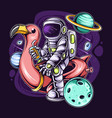 astronaut sitting on a flamingo summer vector image vector image