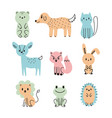 set of cute cartoon animals bear dog cat deer vector image