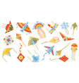 cartoon children games paper flying kites toys vector image