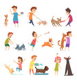 pets and kids happy little puppy dogs vector image