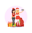 happy smiling young women friends taking selfie vector image vector image