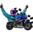 pilot and motorbike with race flag vector image
