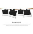 set of photo hanged on rope realistic vector image
