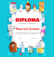 diploma certificate happy cartoon medicine pills vector image