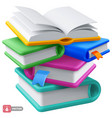 books stack with bookmarks and open book vector image vector image