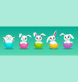 cartoon cute white easter bunnies in the eggs vector image