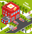 fire department building isometric concept vector image vector image