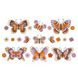 set of retro butterflies 70s style vector image