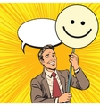 protester with a poster emoji smiley vector image