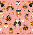 seamless pattern with cute bugs beetles moth vector image