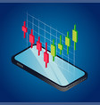 isometric smartphone with graph vector image