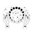 mystical moon phases and woman hands wiccan sign vector image vector image
