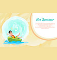 hot summer poster with boy riding on donut vector image